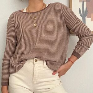Taupe and Cream Striped Lightweight Sweater